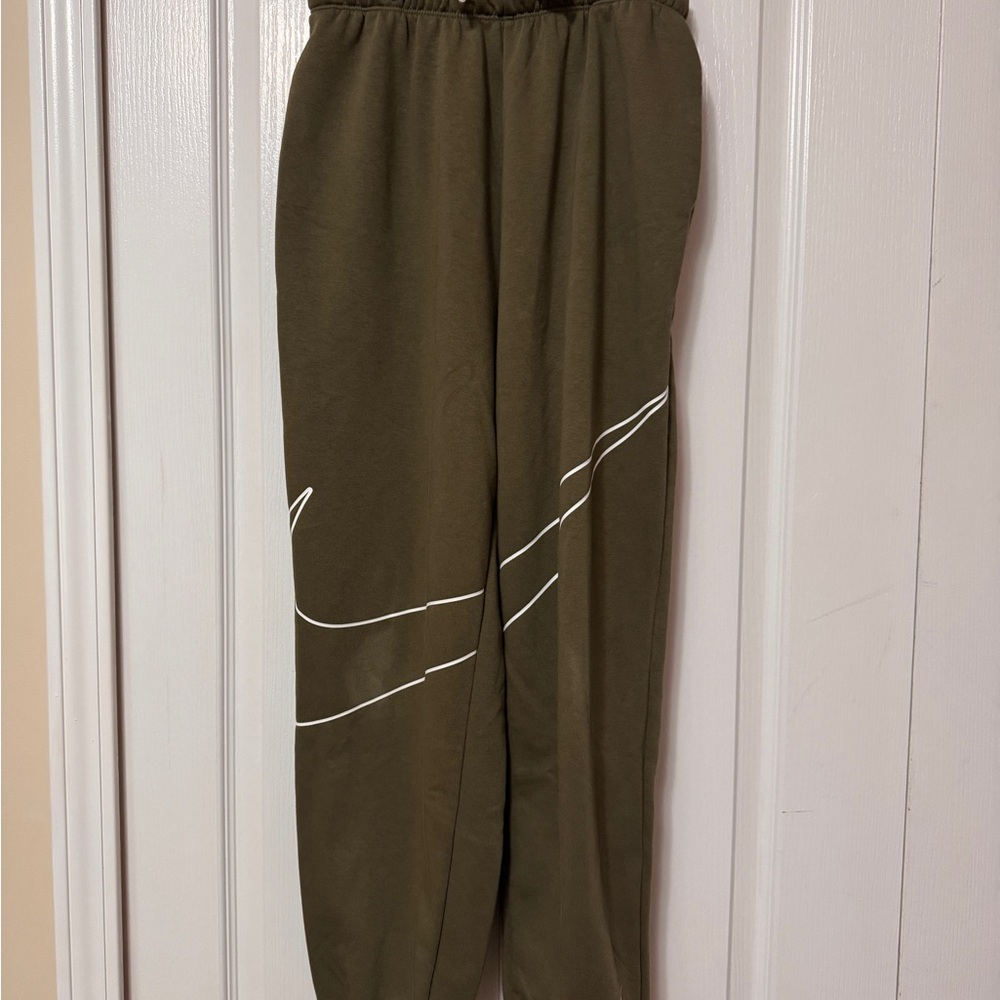 Girls Olive Green Nike Joggers with White Swoosh size Large